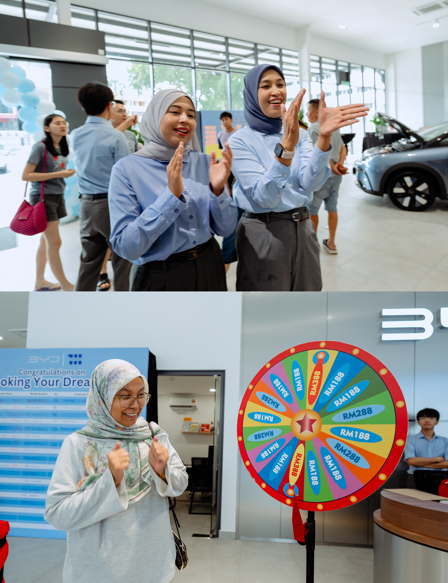 BYD Evolve Day at Macinda EV Kuantan showroom event atmosphere photo, people-focused moment frame 26, by Famous Bridal Kuantan