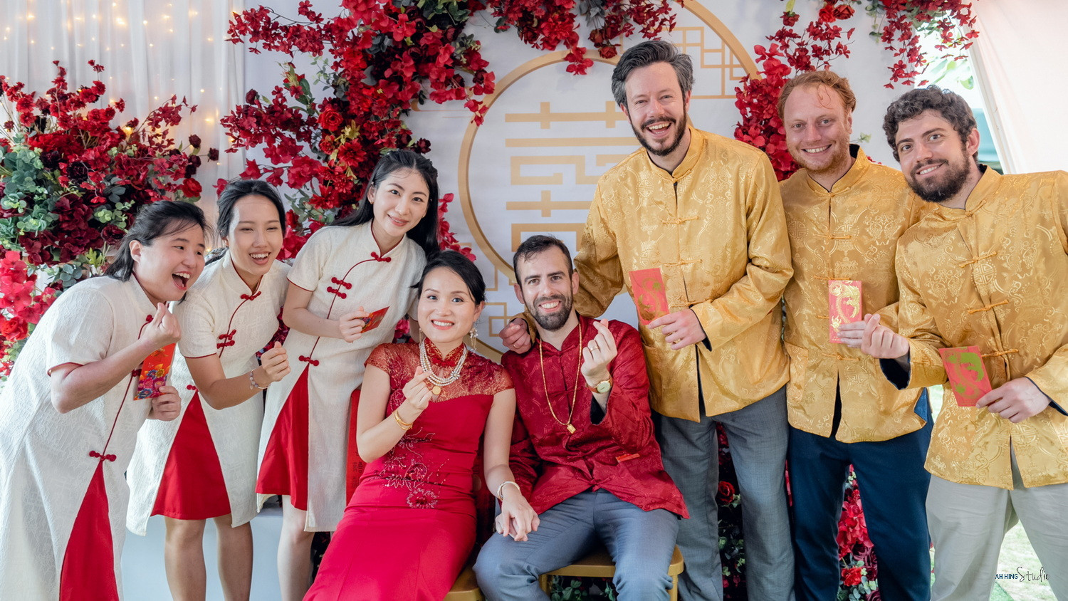 Dario & Adeline bridal party group portrait, natural movement frame 85, by Famous Bridal Kuantan