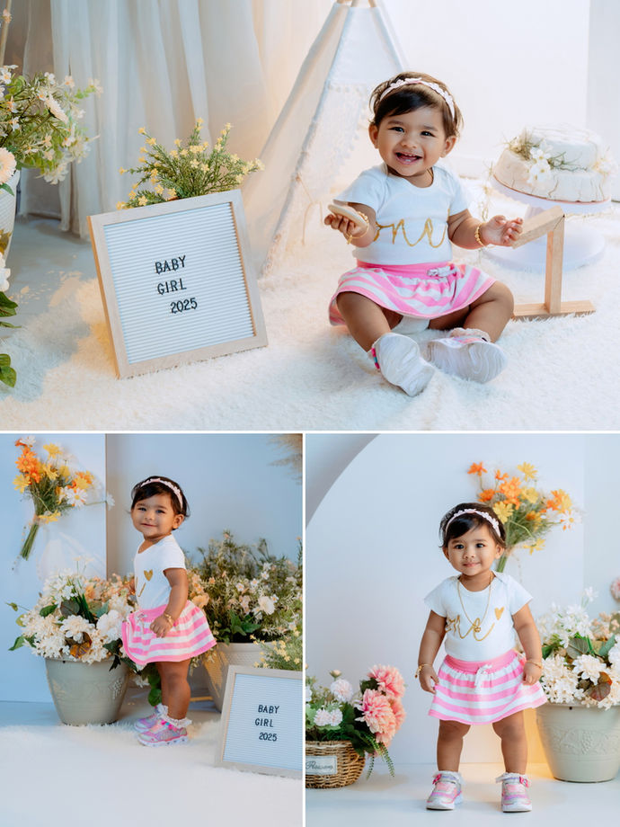 Baby girl milestone portrait in Famous Bridal Kuantan studio