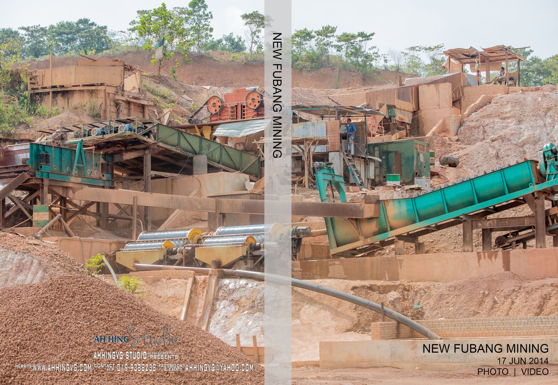 Industrial photography for a Kuantan mining site showing excavation areas, conveyor equipment, and site operations