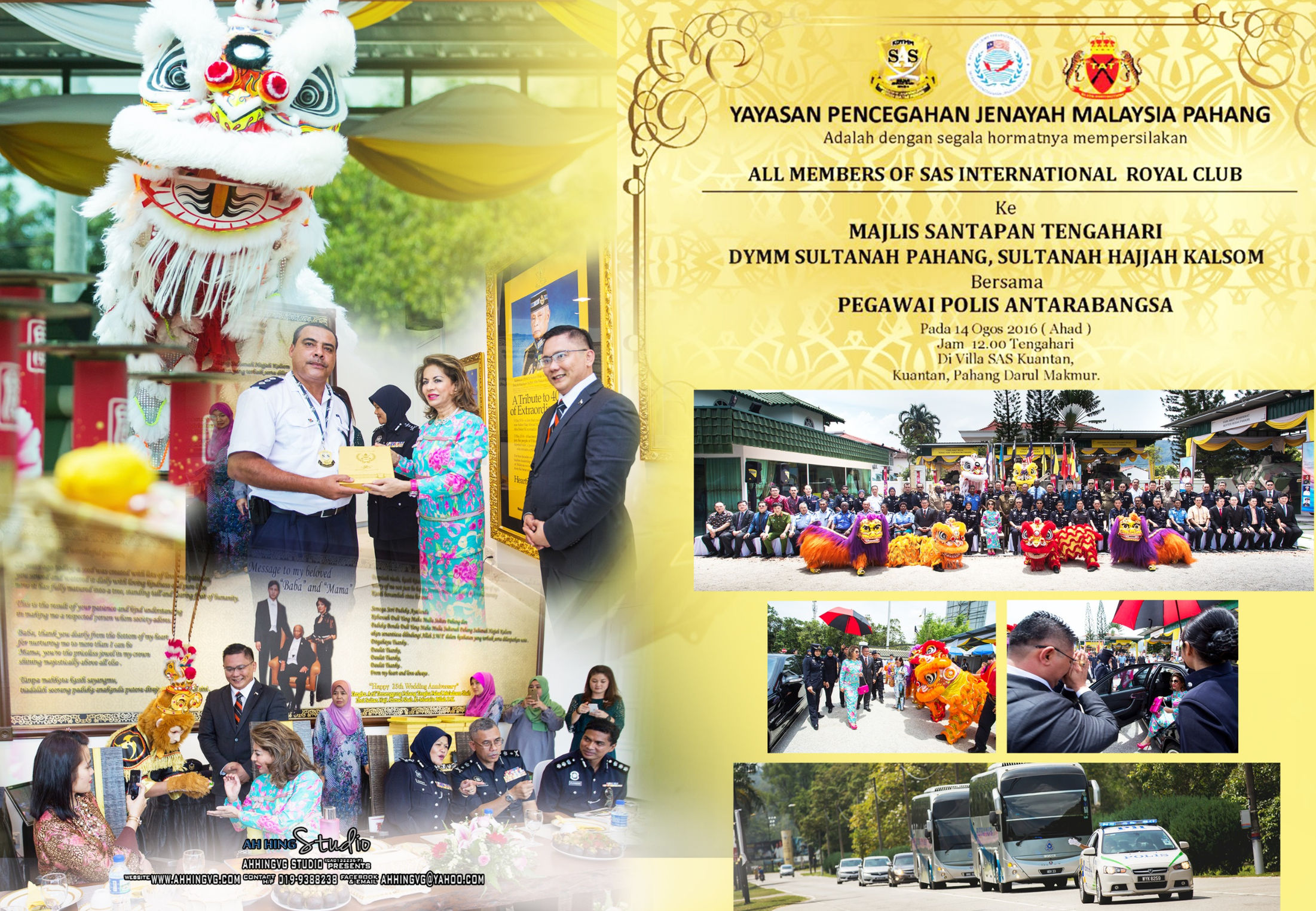 Kuantan official event photography with lion dance, VIP handshake, group photo, and ceremony documentation