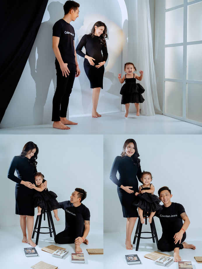 Kuantan maternity photography with husband and child in studio
