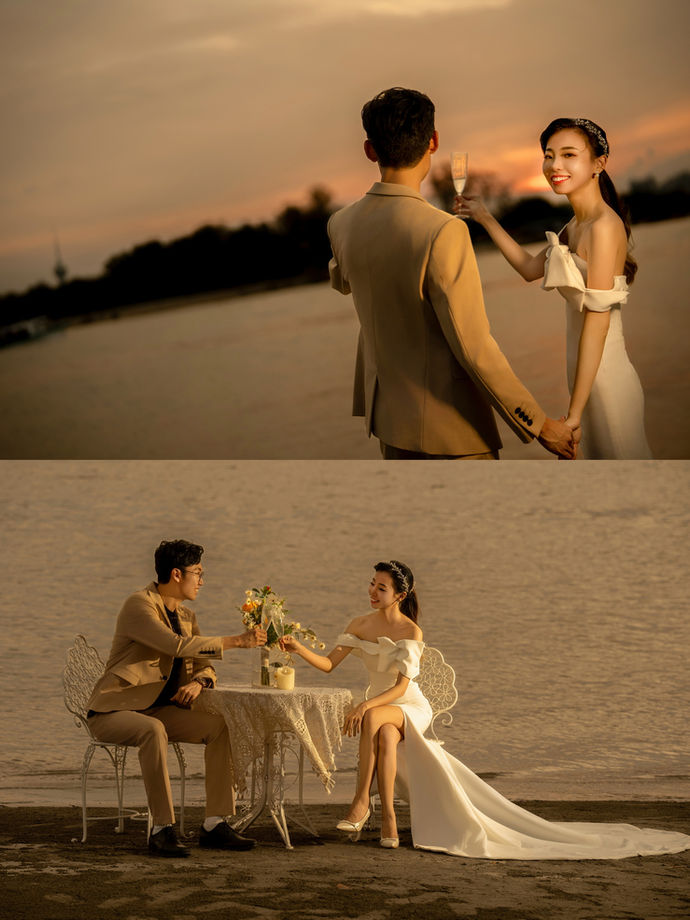 Kuantan outdoor bridal photo with soft sunset and bouquet